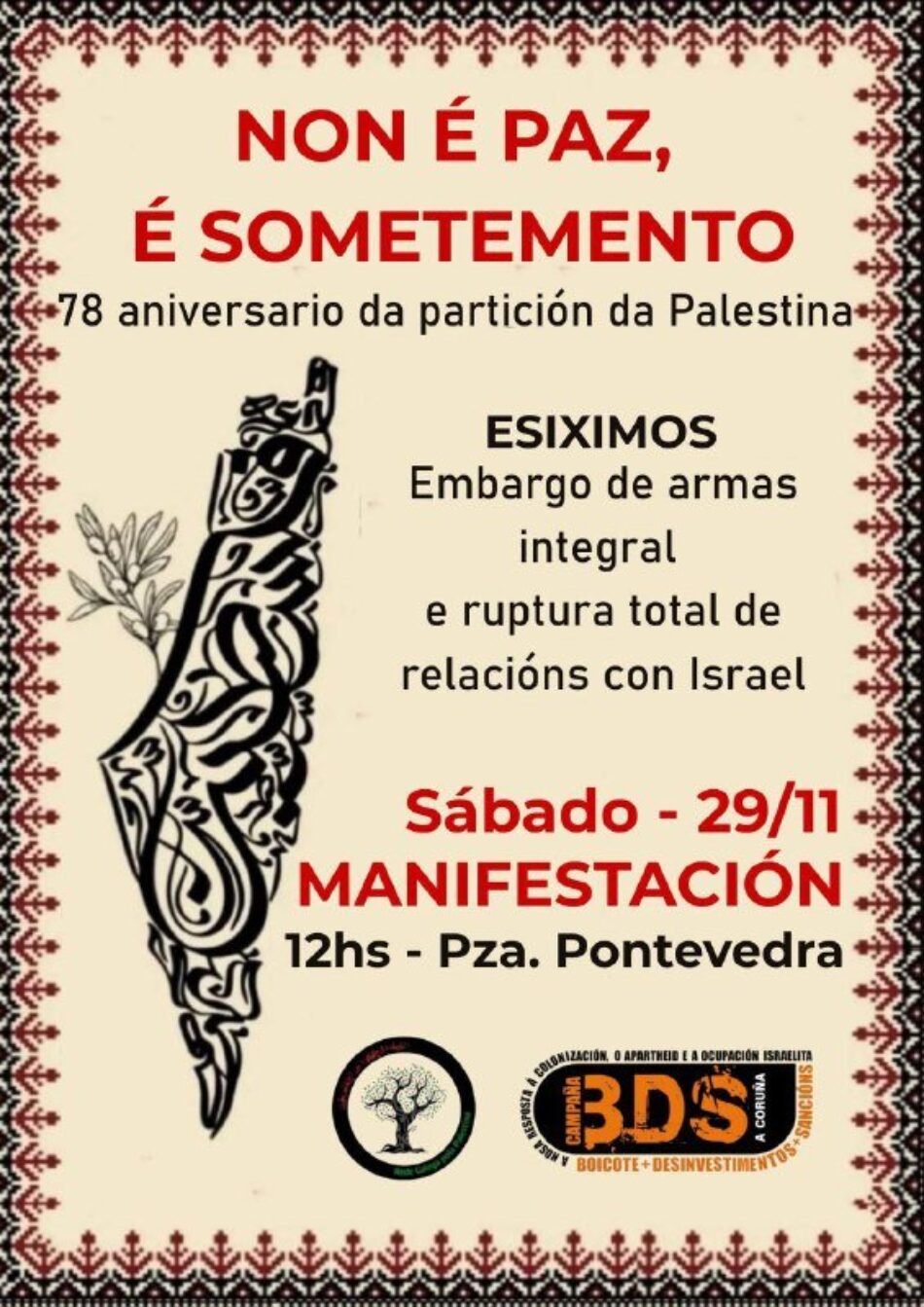 A Rede Galega pola Palestina mobilízase neste 29 de novembro