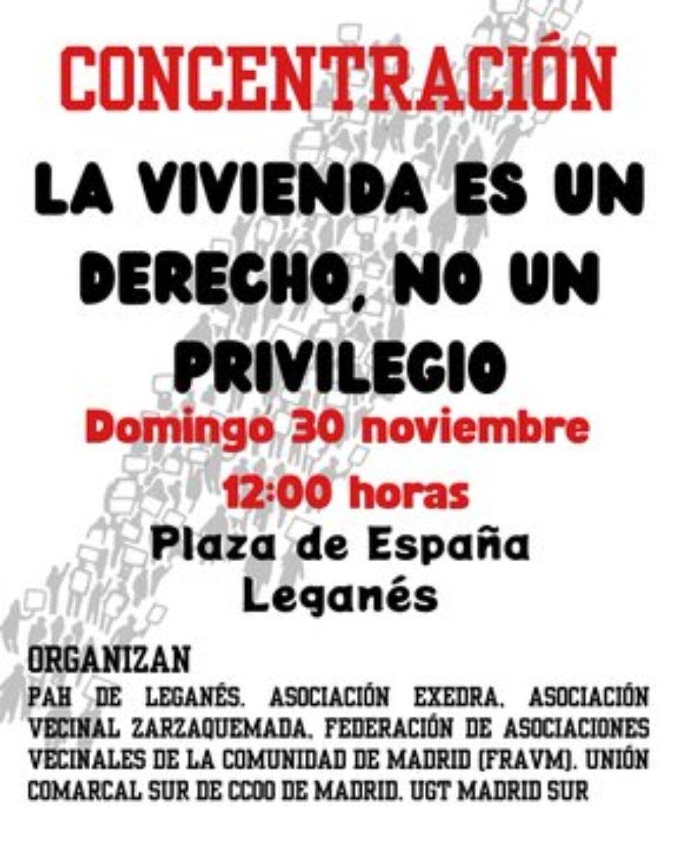 Leganés (Madrid) se levanta por la vivienda: organizaciones sociales convocan una gran concentración el 30 de noviembre