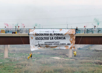 Activistas se cuelgan del Puente de la Solidaridad para reclamar soluciones contra la crisis ecosocial