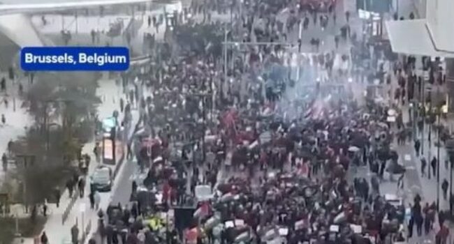 Protesta en Bruselas exige sanciones a Israel por sus crímenes en Gaza