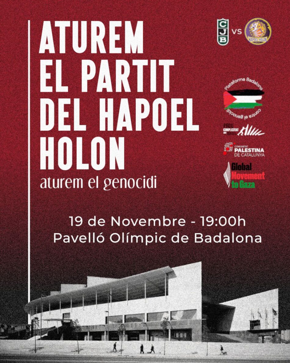 La Plataforma Badalona contra el genocidi donem suport a l’exigència de La Cantonada CJB i dels Dimonis Verds i Negres de no disputar el partit entre el Joventut de Badalona i el Hapoel Natanel Holon israelià
