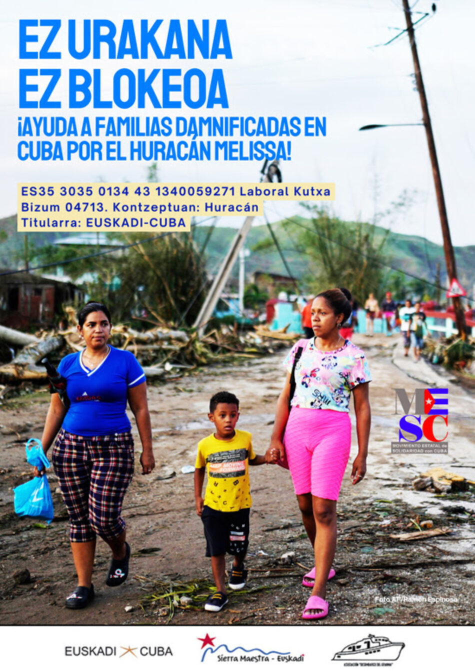 «Ez Urakana ez Blokeoa»: cuenta de Euskadi-Cuba para ayuda a familias damnificadas por el huracán Melissa