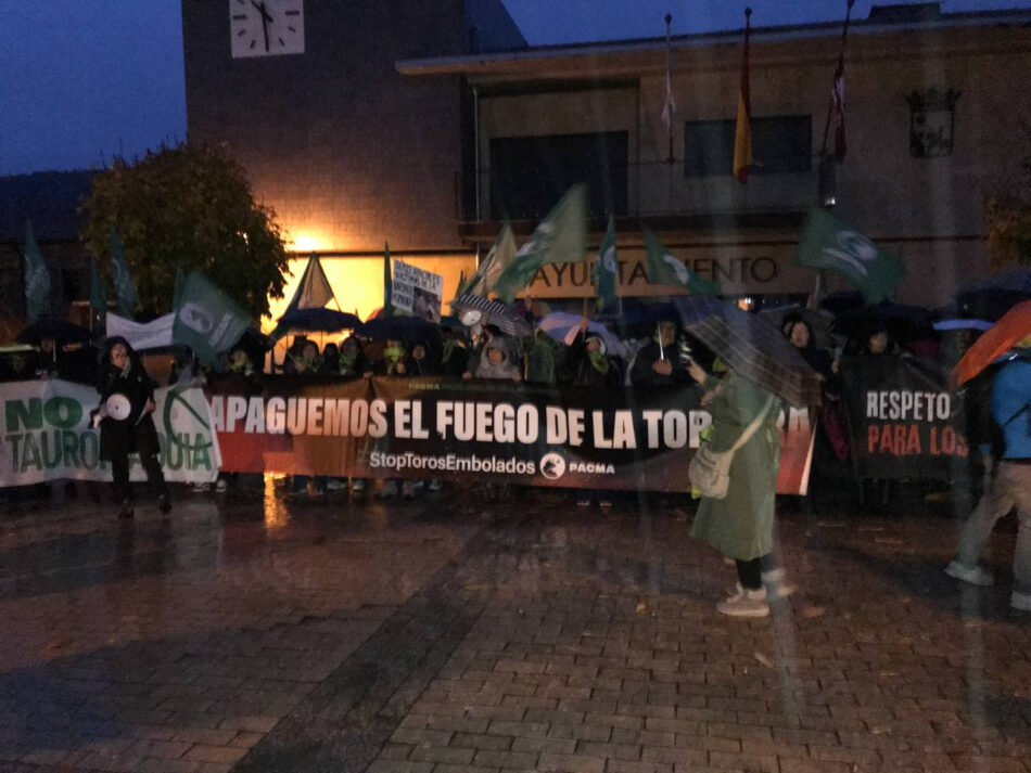 Tensa concentración del Partido Animalista en Medinaceli pocas horas antes del controvertido Toro Júbilo