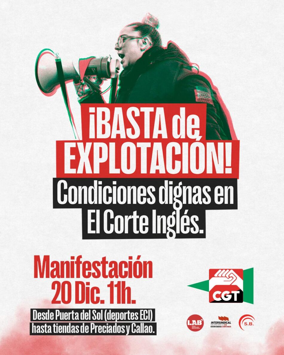 CGT vuelve a convocar una manifestación contra la precariedad y la explotación de las trabajadoras de El Corte Inglés