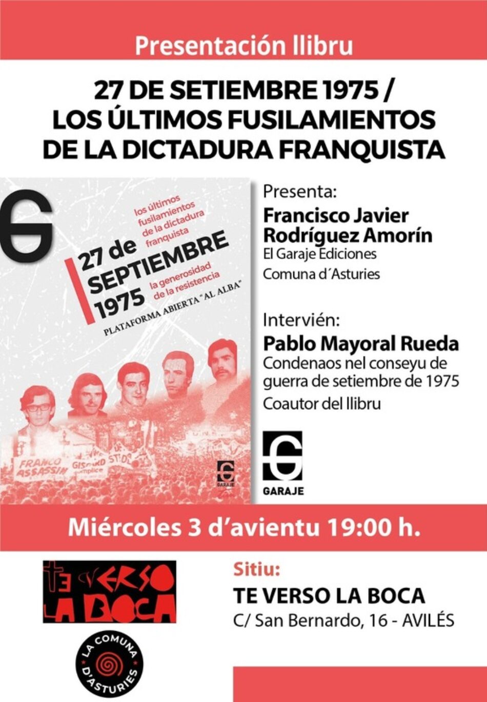 Presentación del libro «27 de septiembre 1975 / Los últimos fusilamientos de la dictadura franquista» en Avilés
