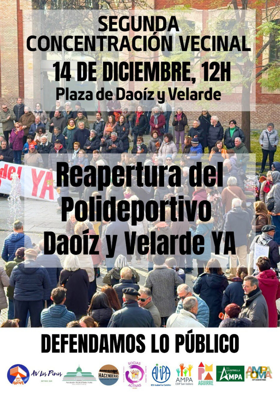 Segunda concentración vecinal por la reapertura del Polideportivo Daoiz y Velarde de Madrid
