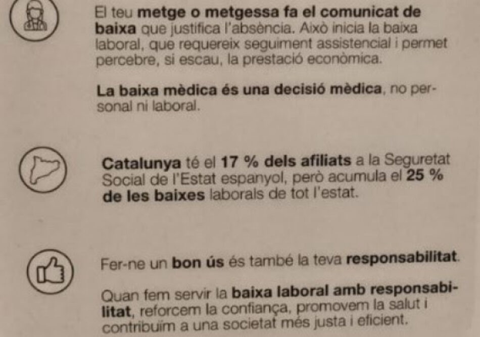 Els Comuns demanen explicacions al Govern per la lamentable campanya del Departament de Salut en què es qüestiona a pacients i professionals per l’ús de les baixes