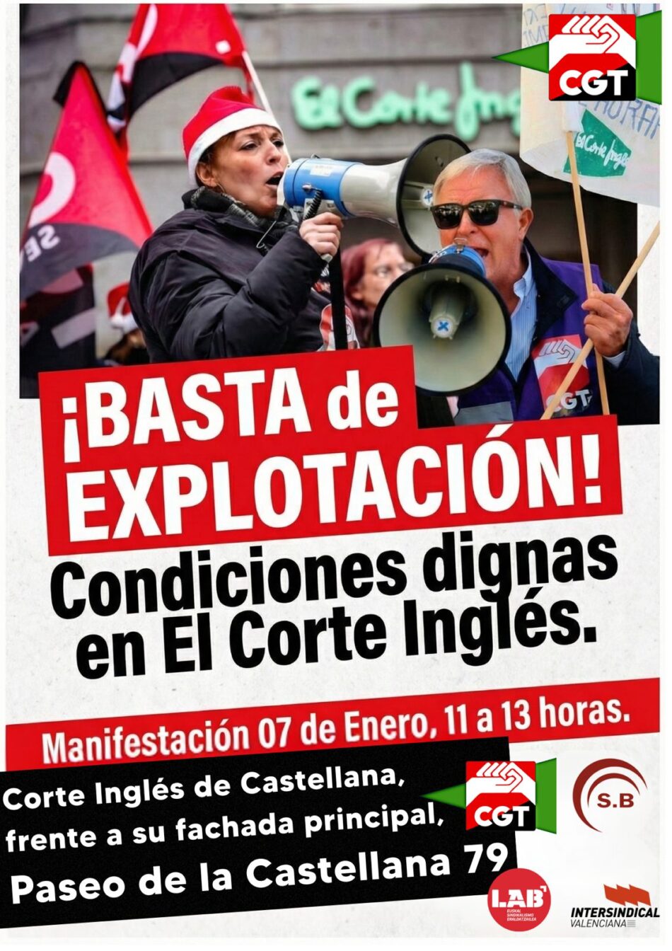 CGT se manifiesta hoy frente a El Corte Inglés de Castellana (Madrid)