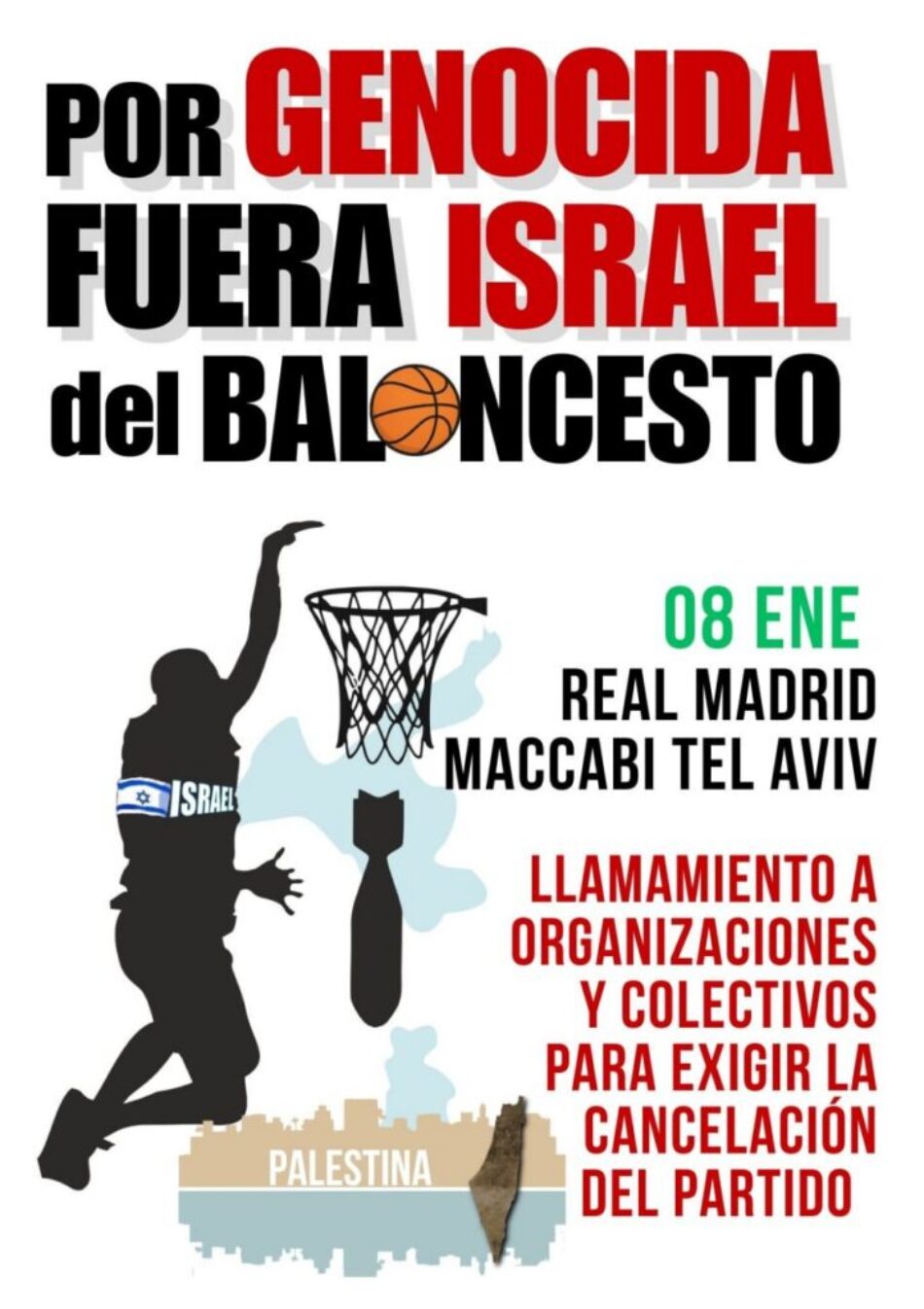 Más de 250 organizaciones de la Comunidad de Madrid reclaman la suspensión del partido entre el Real Madrid y el Maccabi Tel Aviv