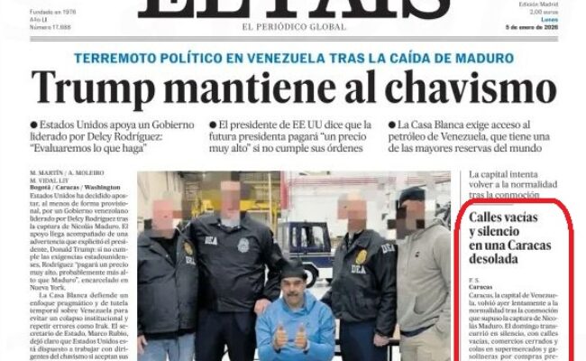 Miles de venezolanos toman las calles de Caracas, y otras ciudades exigiendo la liberación del presidente Maduro en la llamada “Gran Marcha por Venezuela”: «Calles vacías y silencio» en El País