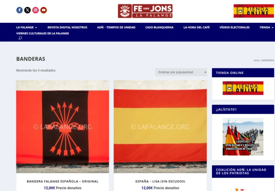 Denuncian a La Falange por vender artículos en su página web bajo apariencia de donativos