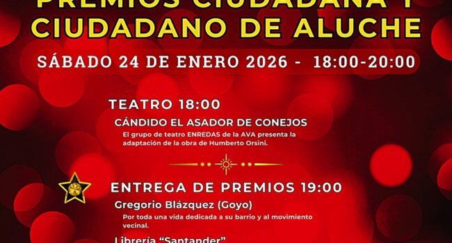 La librería Santander, el Movimiento de Mujeres Palestinas y un activista vecinal, Premios Ciudadana y Ciudadano de Aluche 2026