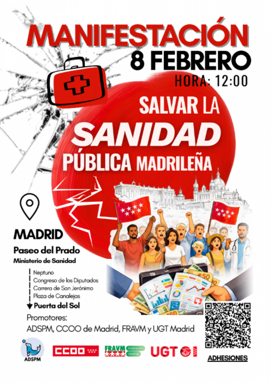 Miles de personas se manifestarán en Madrid este 8 de febrero en defensa de la sanidad pública