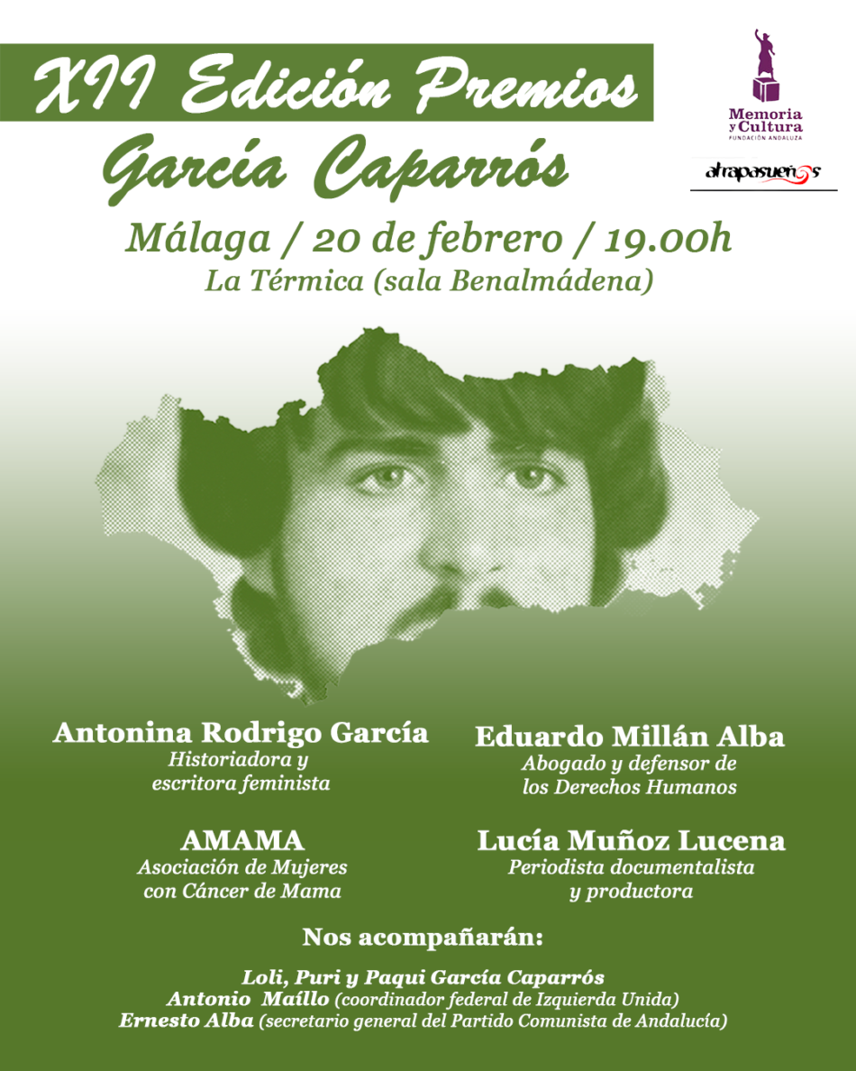 La XII Edición de los Premios García Caparrós reconoce en Málaga el compromiso andaluz con el feminismo, la memoria y los derechos humanos