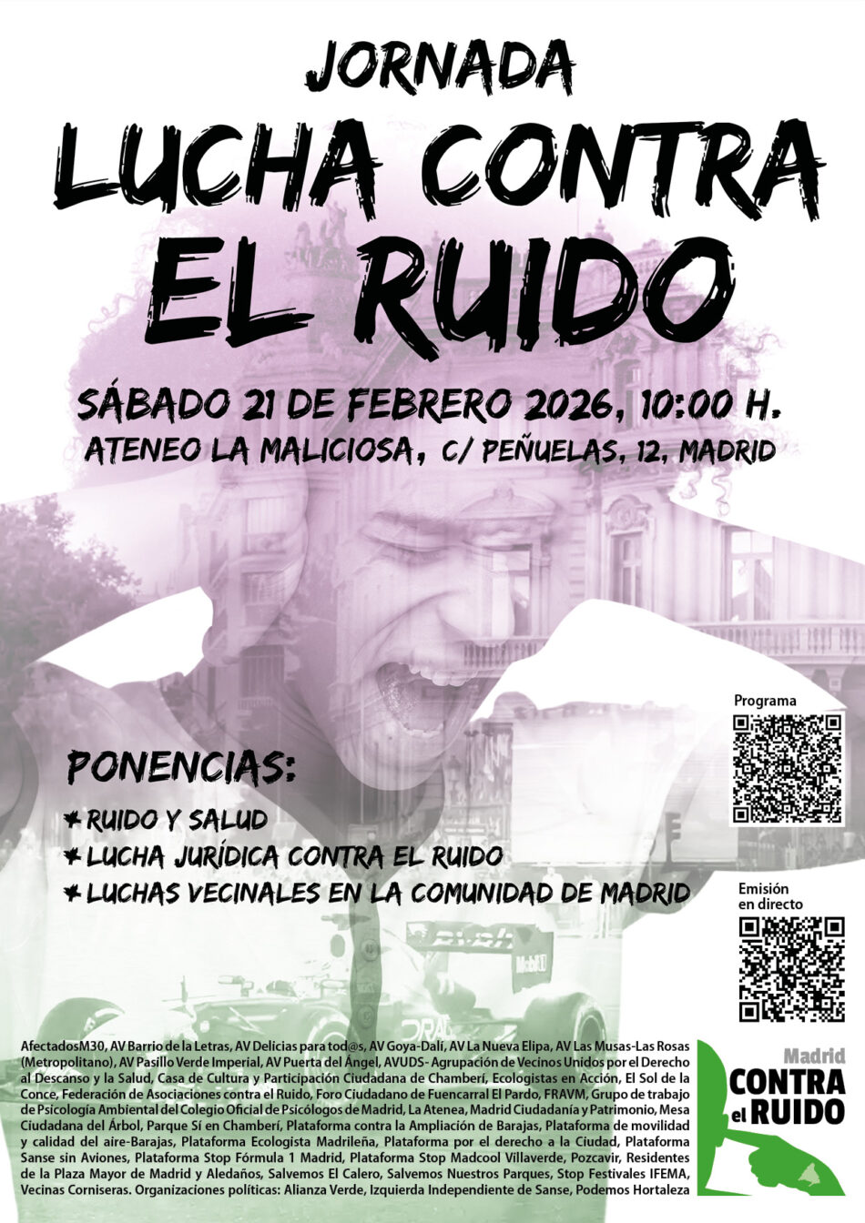 La coordinadora Madrid contra el Ruido celebra su primera Jornada el 21 de febrero en el Ateneo La Maliciosa