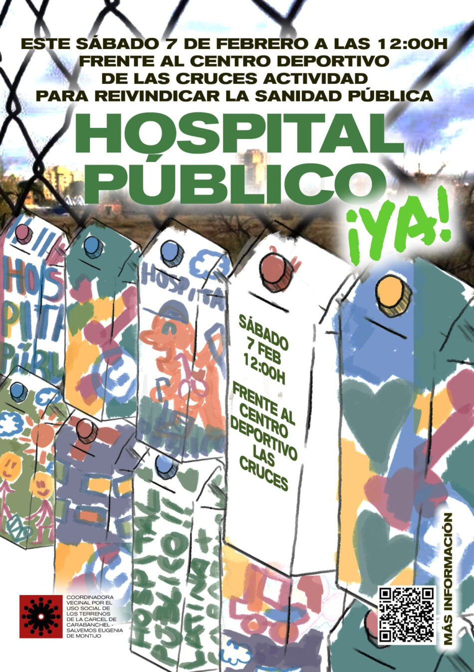 Acción para reclamar un hospital 100% público en los terrenos de la antigua cárcel de Carabanchel: 7 de febrero
