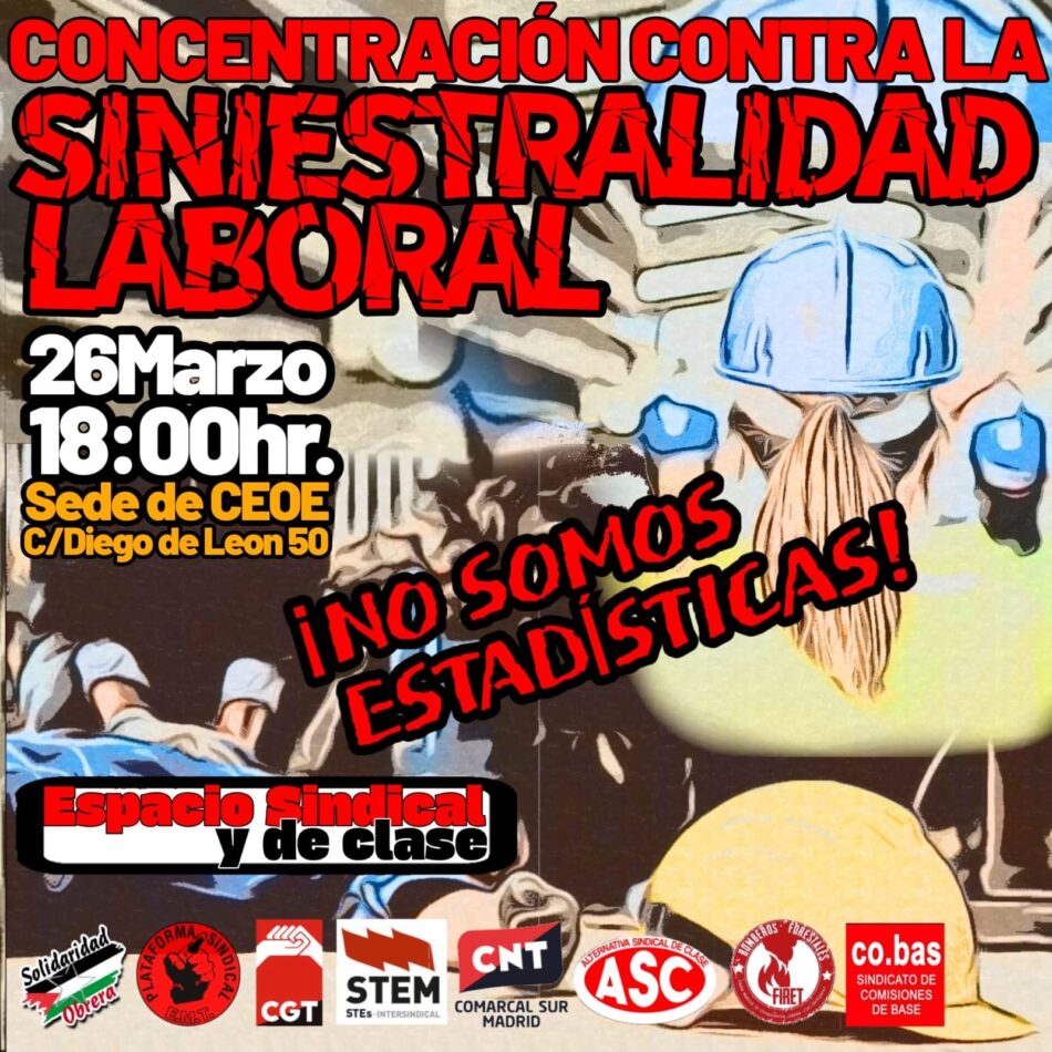 Sindicato de Trabajadores/as de la Enseñanza de Madrid (STEM) convoca concentración contra la siniestralidad laboral el 26 de marzo