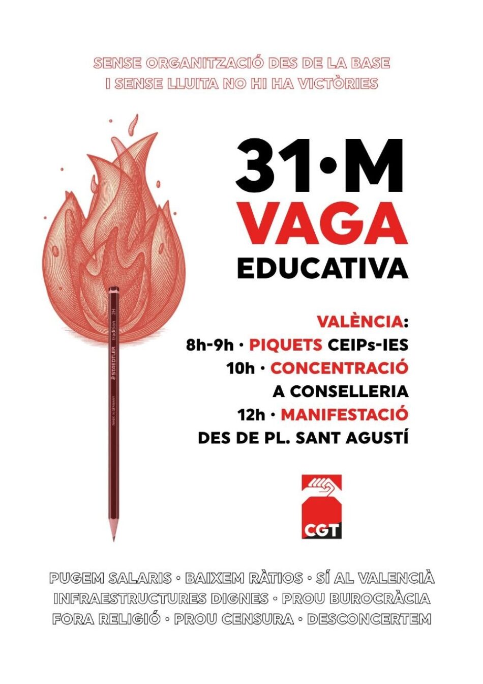 CGT llama a secundar la huelga educativa porque “sin organización, ni lucha desde la base no hay dignidad educativa”