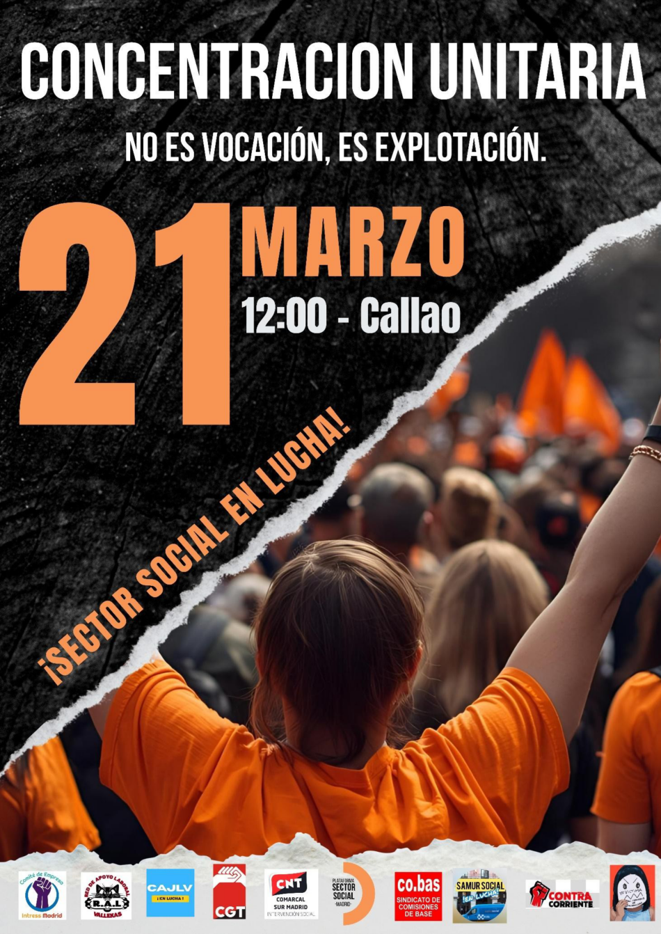 Concentración unitaria impulsada por la Plataforma del Sector Social de Madrid, el 21M: «Por un sector social 100% público de todas y para todas»