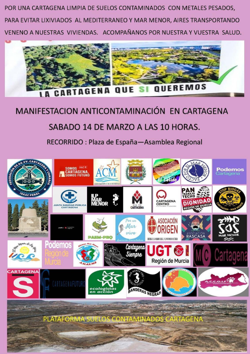 Manifestación en Cartagena contra la contaminación por metales pesados el 14 de marzo