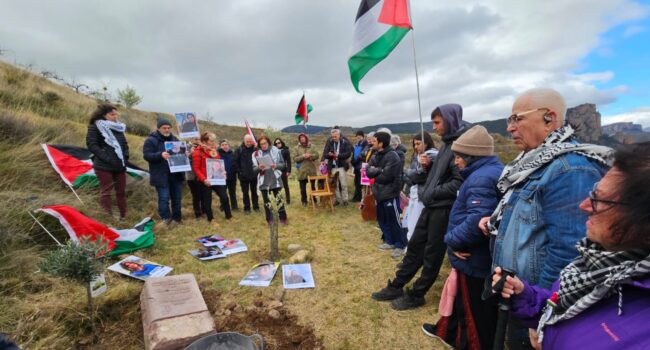 Plantaron un olivo en el Bosque de la Memoria de Nalda para honrar la resistencia de las mujeres palestinas y conmemorar que el 30 de marzo es el Día de la Tierra Palestina