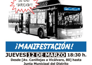 Manifestación en San Blas para exigir mejores frecuencias y más paradas en la línea de autobús del hospital Ramón y Cajal (Madrid)