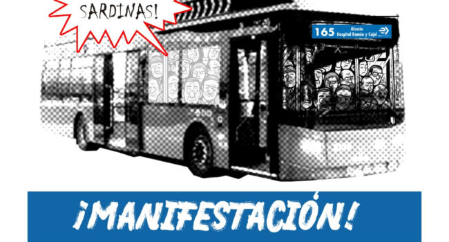 Manifestación en San Blas para exigir mejores frecuencias y más paradas en la línea de autobús del hospital Ramón y Cajal (Madrid)