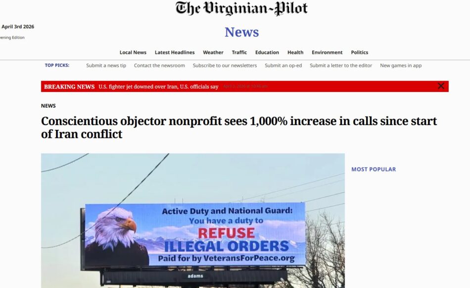 Se disparan hasta un 1.000% las solicitudes de objeción de conciencia en EE.UU. tras la escalada bélica con Irán y la percepción de que se lucha por Israel