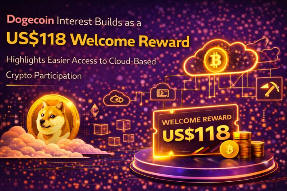 El Interés por Dogecoin Crece Mientras una Recompensa de Bienvenida de US$118 Destaca un Acceso Más Fácil a la Participación Cripto Basada en la Nube