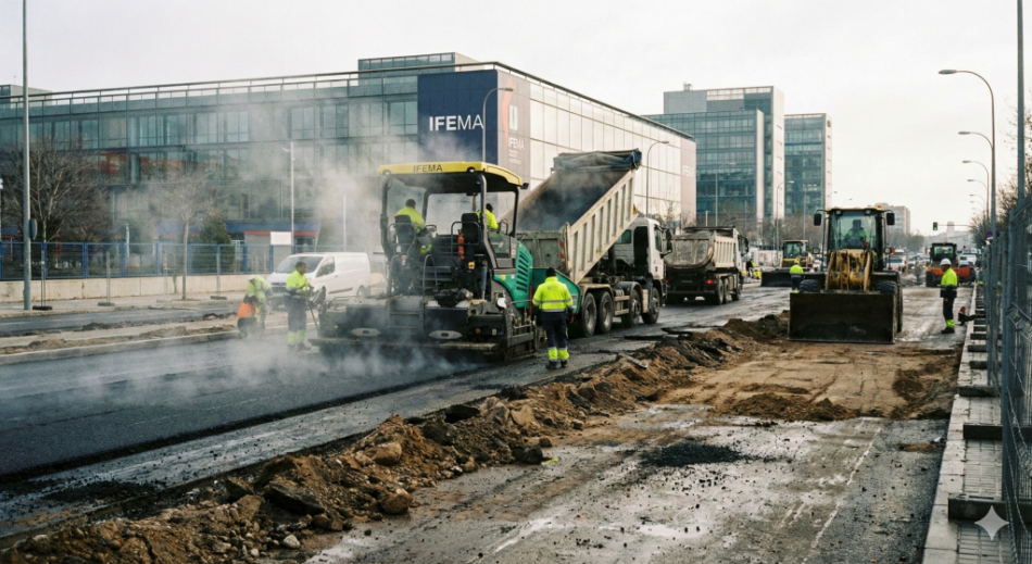 Colapso de la movilidad en los alrededores de las obras del circuito de Fórmula 1 en Madrid