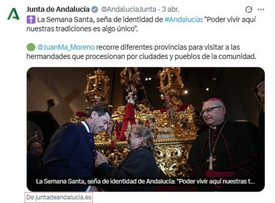 Por Andalucía denuncia a Moreno Bonilla ante la Junta Electoral Central (JEC) por “uso electoral” de perfiles institucionales