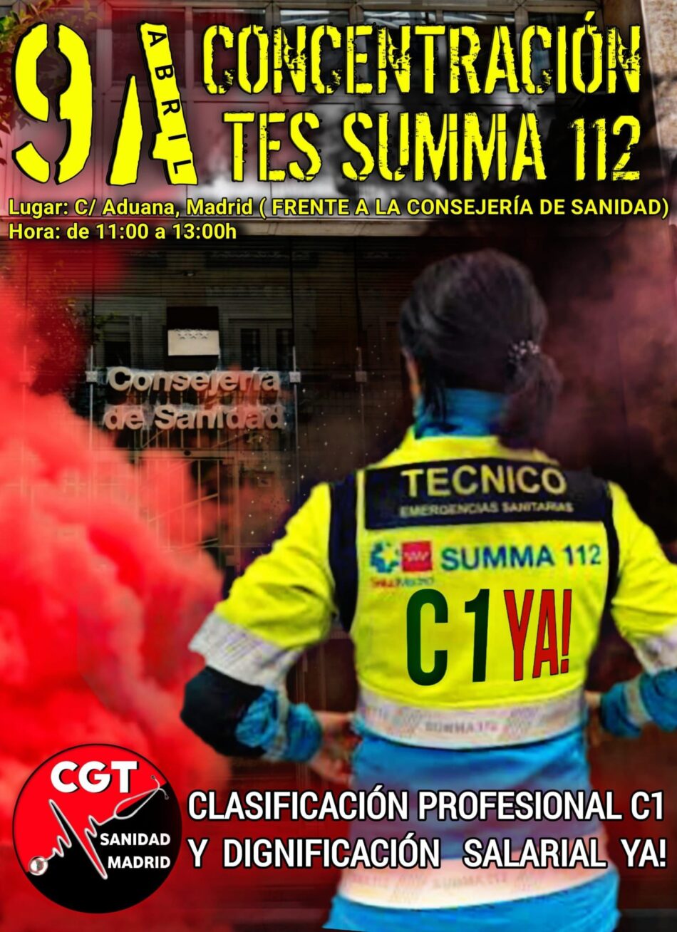 Convocada concentración de los Técnicos en Emergencias Sanitarias (TES) del SUMMA 112 en Madrid el 9 abril