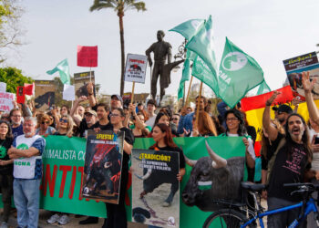 Cerca de mil personas llenan las calles en la manifestación “Sevilla Antitaurina 2026” convocada por PACMA