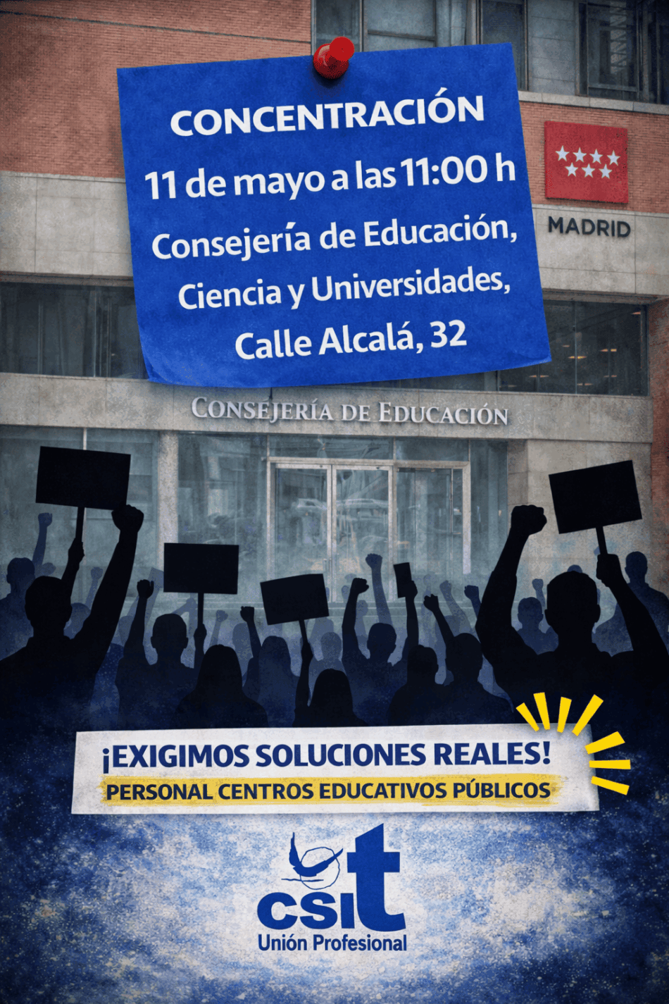 CSIT Unión Profesional exige a Educación soluciones ¡ya! para el personal de los centros educativos públicos madrileños