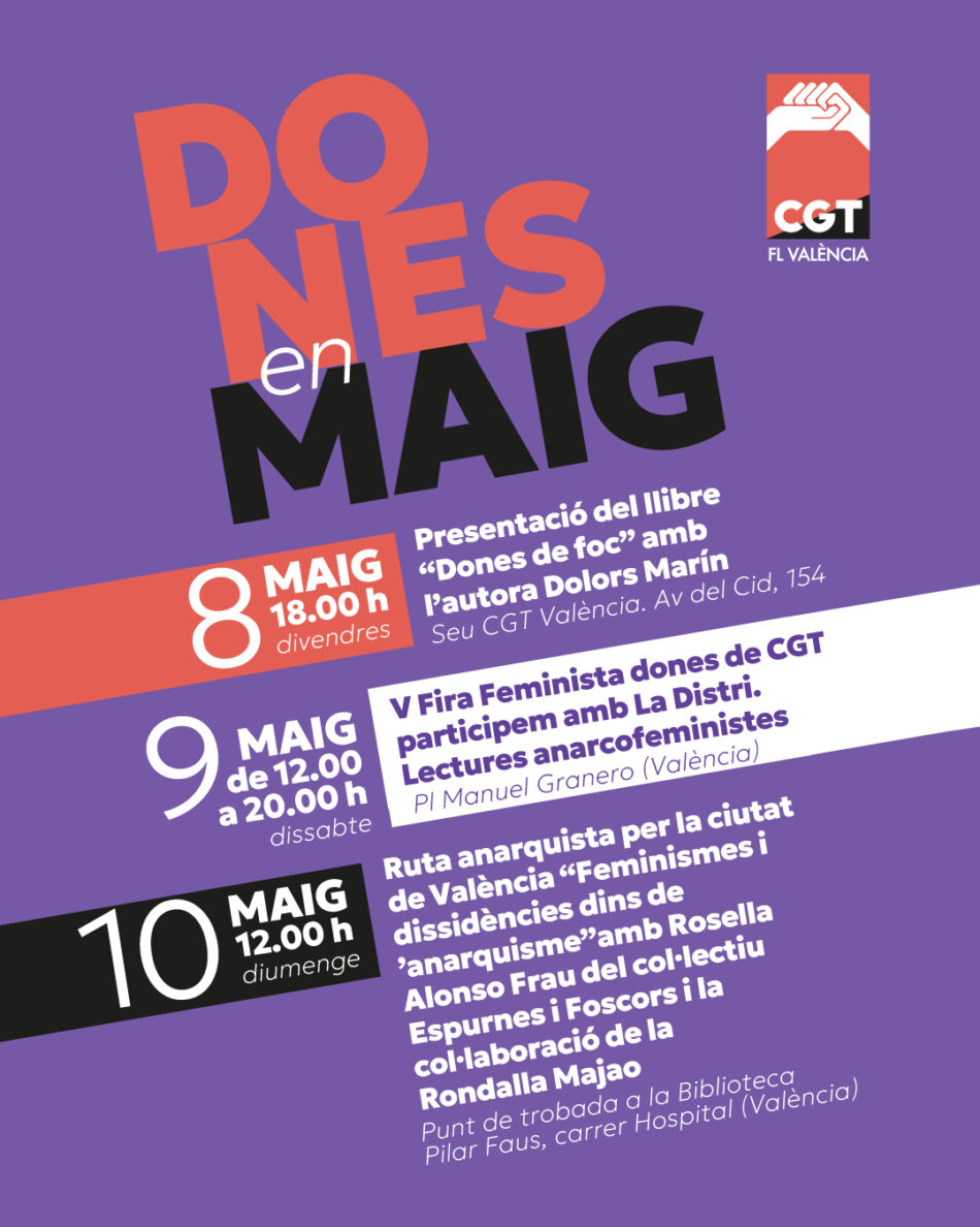 «Dones en Maig» propuesta anarcofeminista de CGT València para este fin de semana