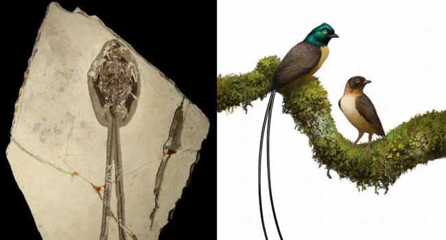 Esta ave prehistórica tenía una cola de plumas del doble de su tamaño y la usaba para seducir