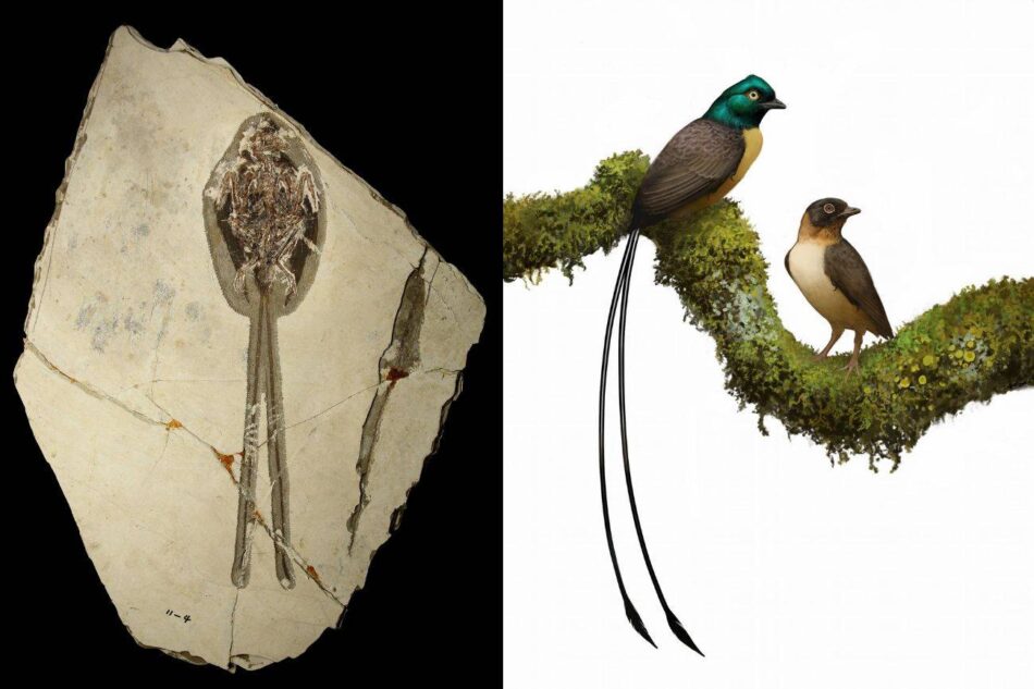 Esta ave prehistórica tenía una cola de plumas del doble de su tamaño y la usaba para seducir
