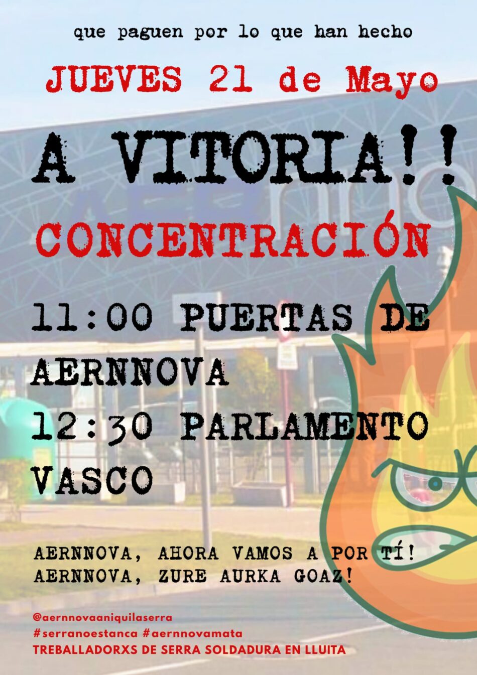 Trabajadores de Serra Soldadura (Barcelona) se concentraran ante la sede de Aernnova y del Parlamento Vasco