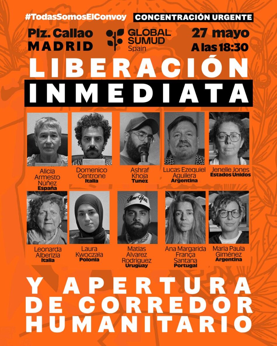 Convocan concentración urgente esta tarde en Callao (Madrid) para exigir la liberación de los activistas del convoy humanitario Global Sumud retenidos en Libia