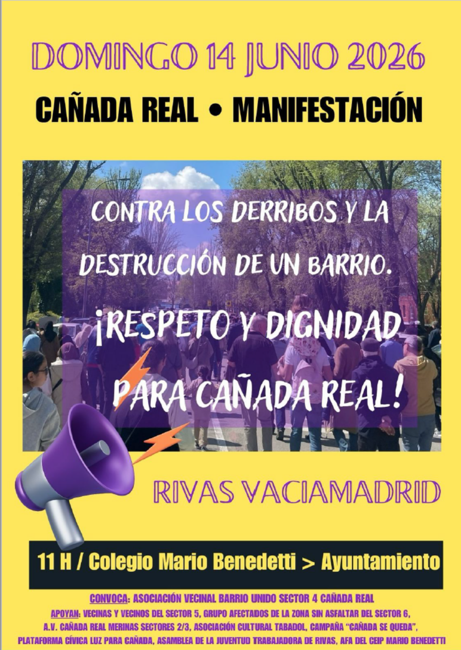 La Asociación Vecinal Barrio Unido del Sector 4 convoca una manifestación en Rivaspor el respeto y la dignidad del barrio de Cañada Real