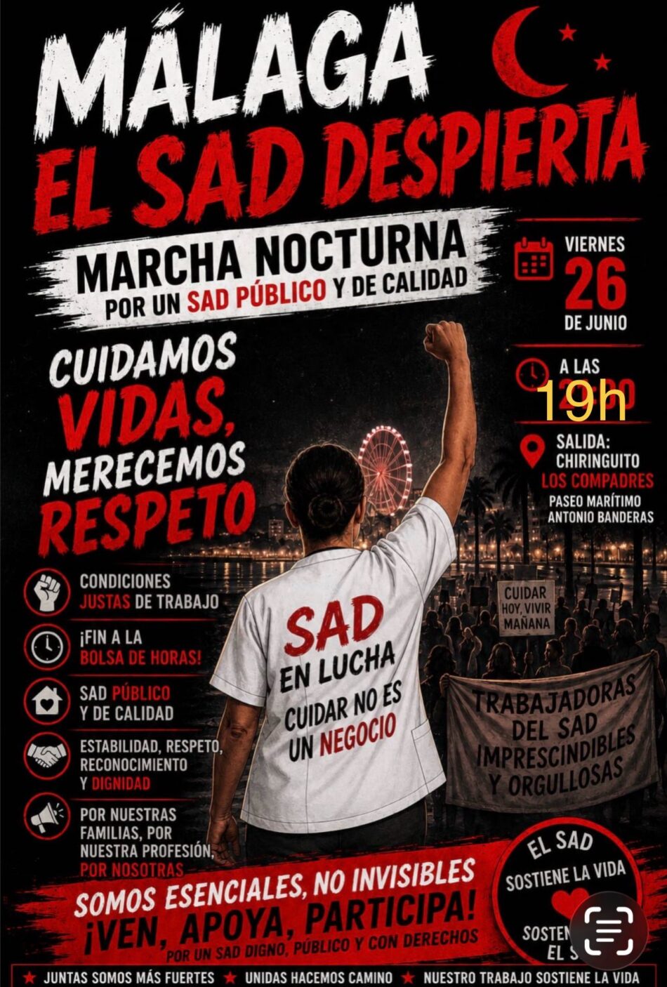 Llega la marcha nocturna por el Servicio de Atención Domiciliaria (SAD) a Málaga