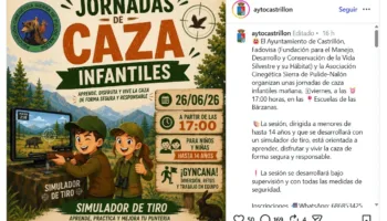 Él dispara y ella mira: un ayuntamiento asturiano gobernado por el PP fomenta la caza entre los niños con un anuncio machista