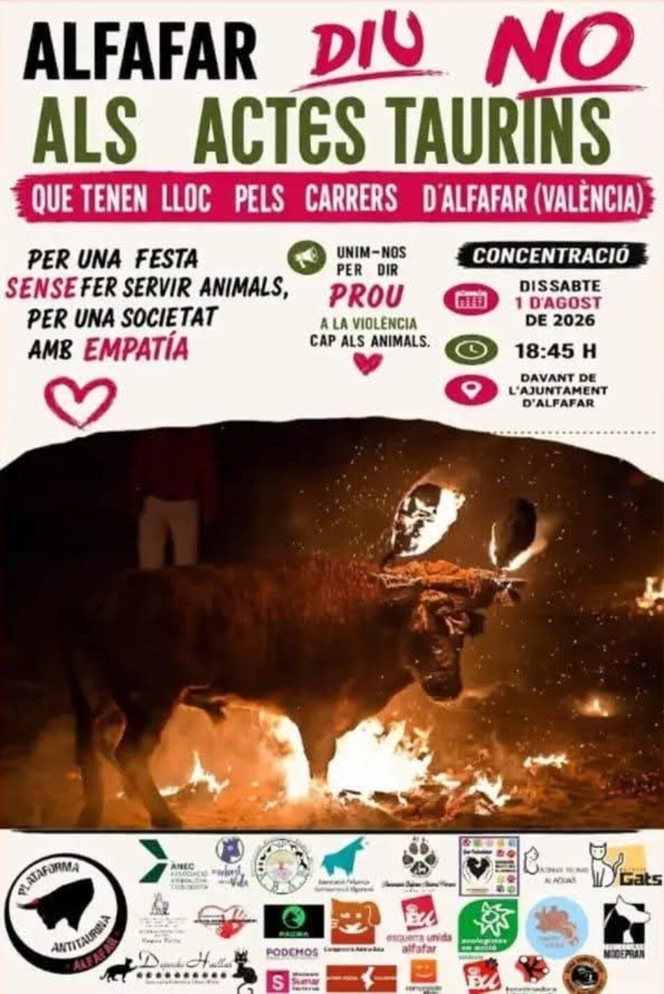 Convocan una nueva protesta contra la tauromaquia frente al Ayuntamiento de Alfafar