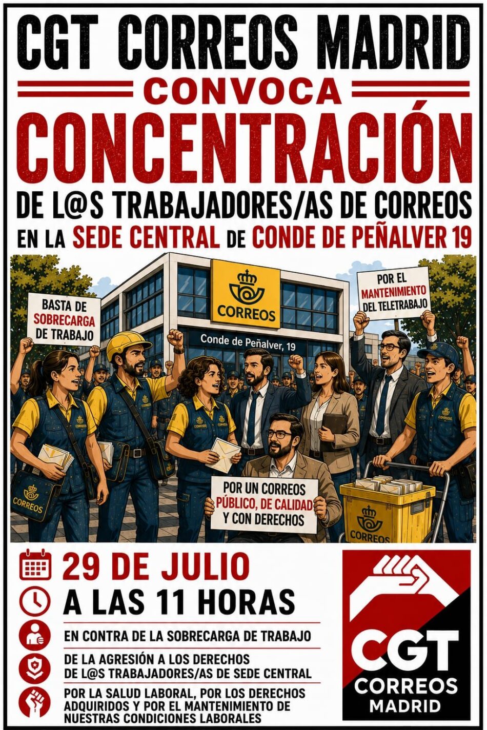 CGT convoca concentración el 29 de julio frente a la sede central de CORREOS