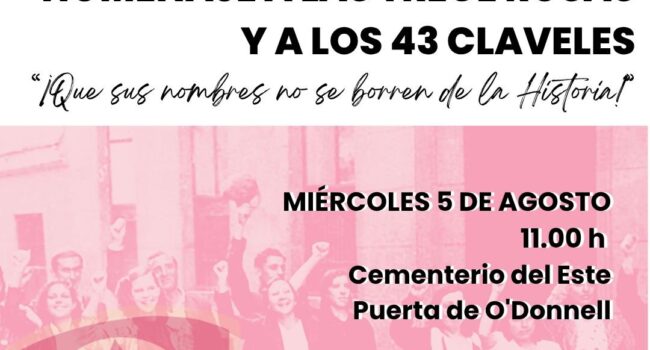 El PCE en Madrid rendirá homenaje a Las Trece Rosas el próximo 5 de agosto en el Cementerio del Este