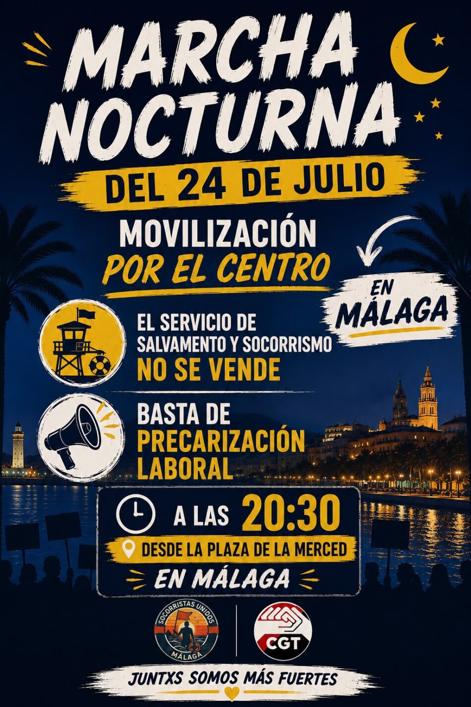 Marcha nocturna por la dignidad del socorrismo profesional en Málaga