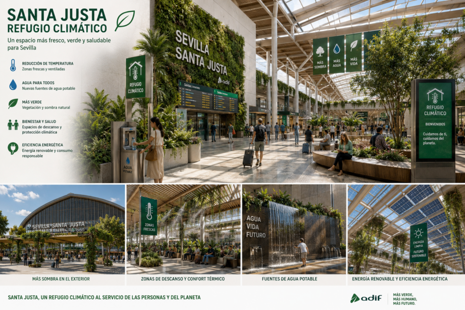 Recogen firmas para que Adif aproveche la reforma de Santa Justa para conformar la estación como un refugio climático