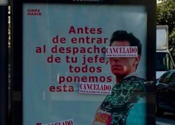 Asturies Antitaurina y CSI EMTUSA denuncian el uso de marquesinas para promocionar la tauromaquia en Gijón