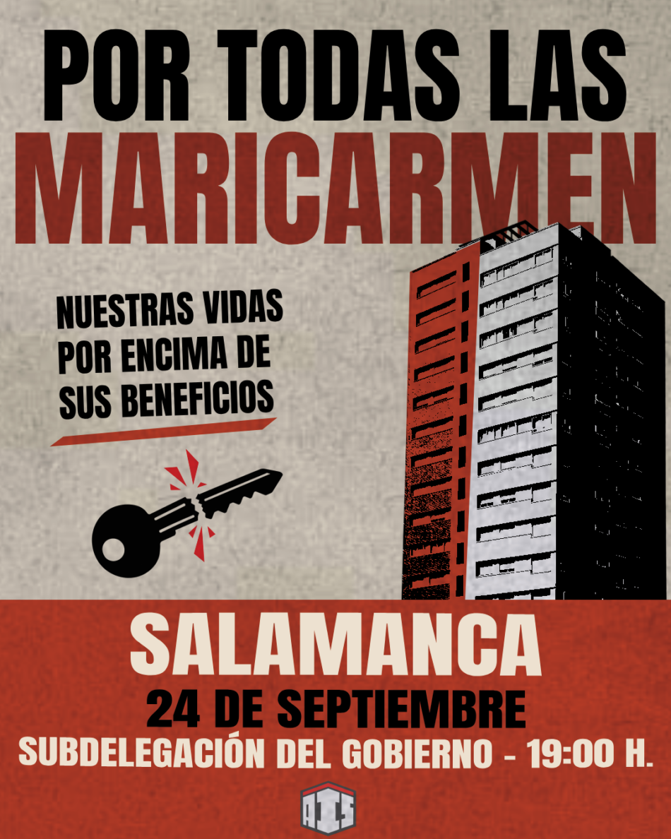 La Asamblea de Inquilinas convoca en Salamanca concentración en solidaridad con Maricarmen hoy a las 19:00