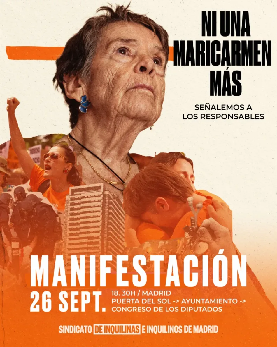 El Sindicato de Inquilinas de Madrid convoca una manifestación mañana sábado 26 de septiembre bajo el lema «Ni una Maricarmen más, señalemos a los responsables»